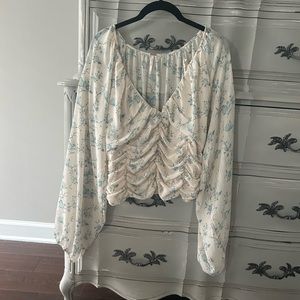 Free people final rose blouse blue and white